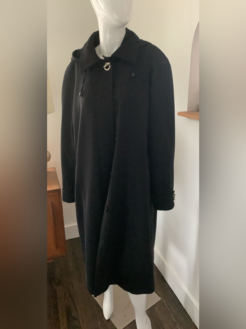 Ladies Black Trenchcoat with Removeable Hood